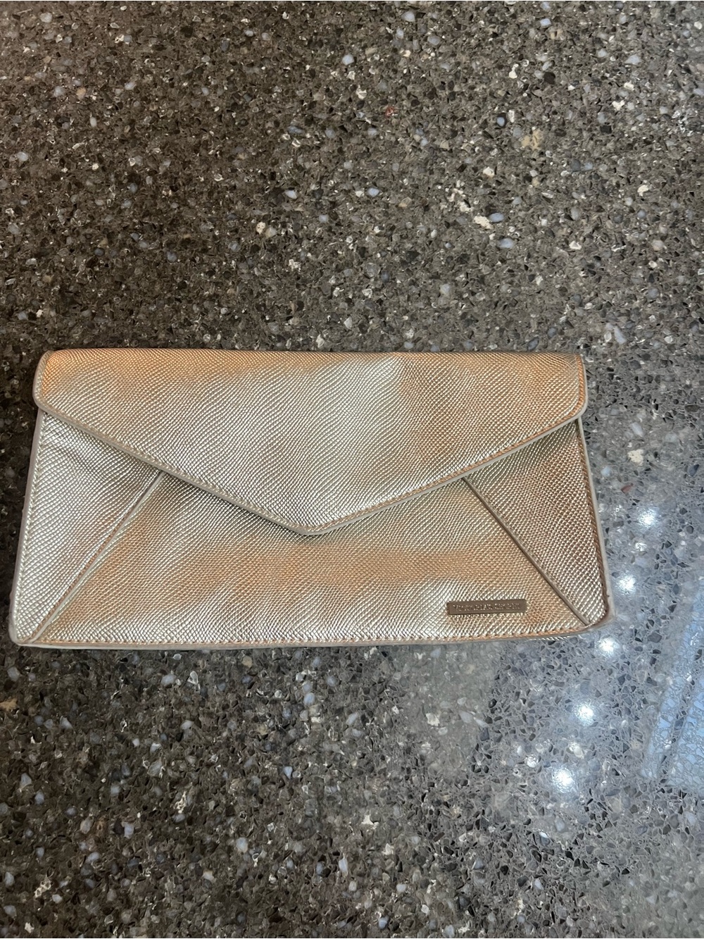 Victoria's Secret Textured Metallic Gold Envelope Clutch or Makeup Bag EUC VS